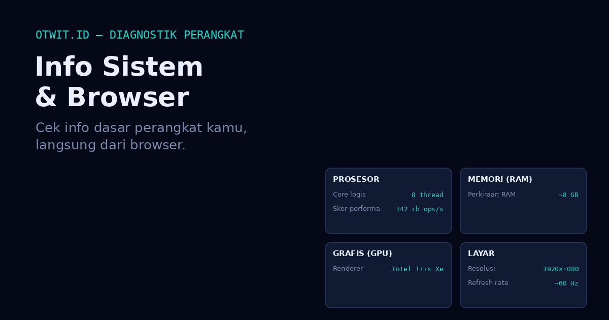 Info dasar perangkat yang bisa dibaca browser kamu — tanpa install apa pun.